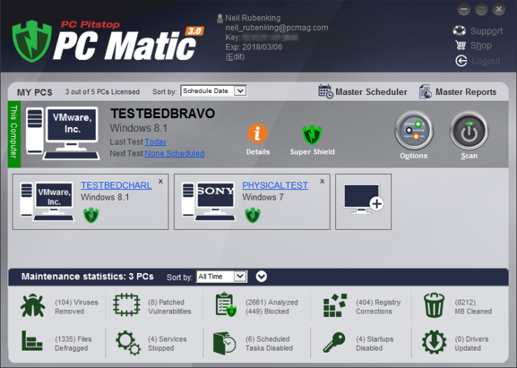 پنجره اصلی PC Matic 3.0