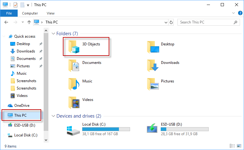  حذف پوشه 3D Objects از این رایانه در ویندوز 10 